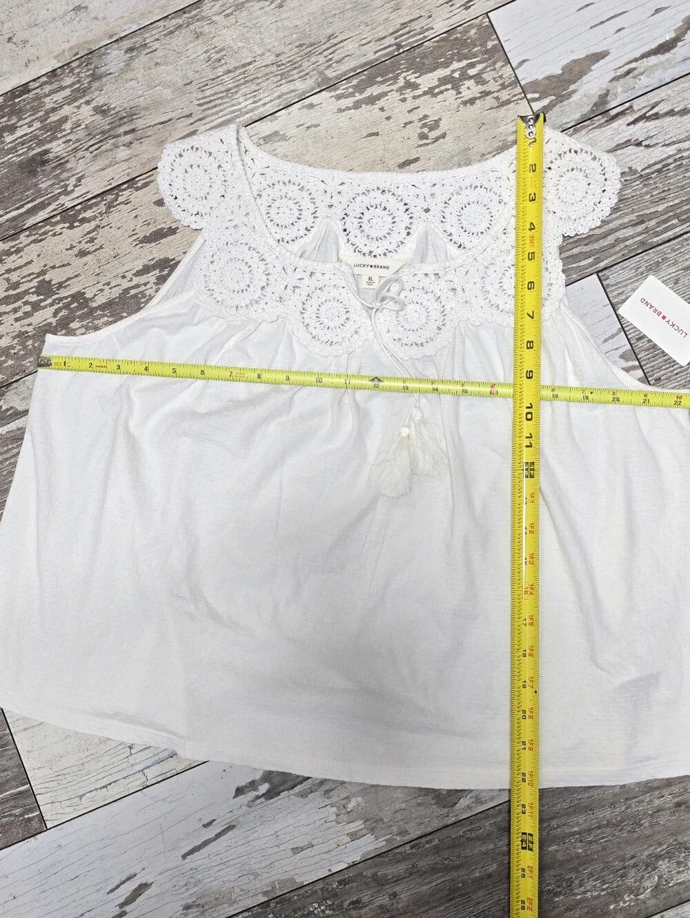 NWT LUCKY BRAND Lace Trimmed Scoop Tank Boho Crochet Lace 100% Cotton Size XL